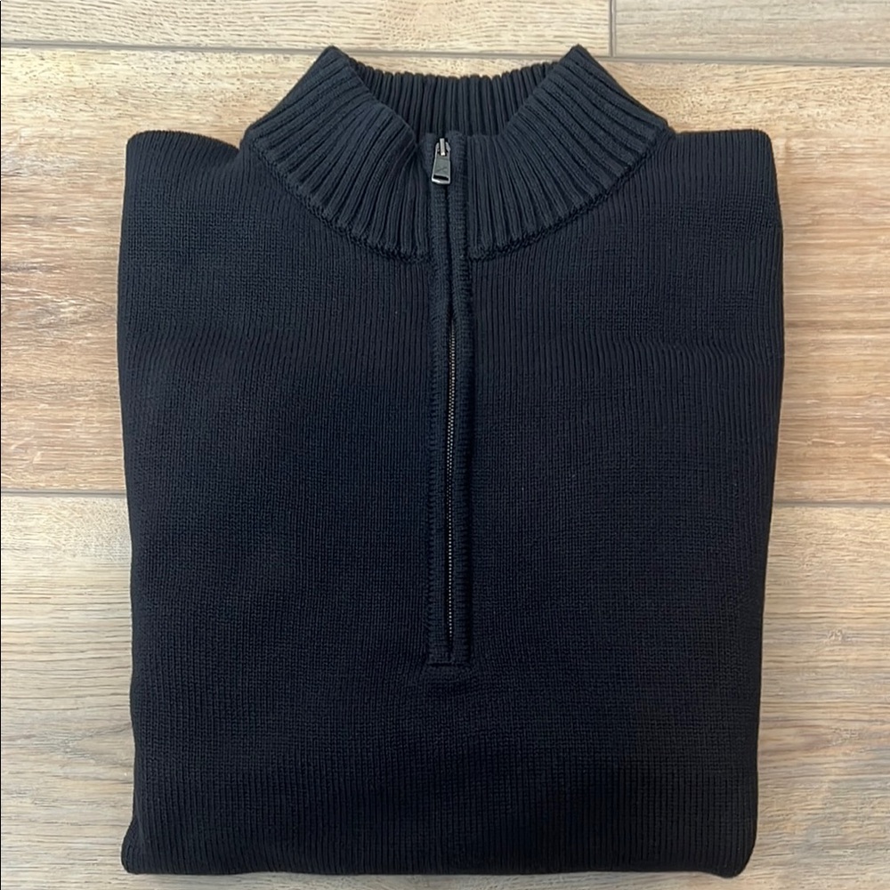 Cuts Black Zip Up Sweater with Stand-Up Collar